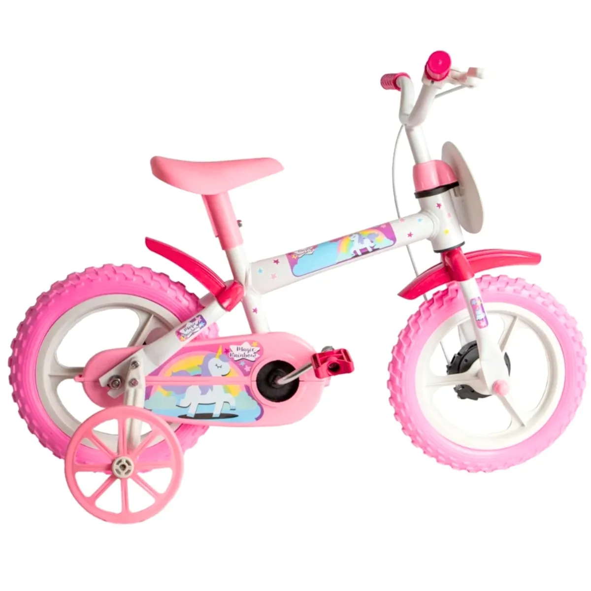 Bicicleta Aro 12 Infantil Styll Magic Rainbow Rosa e Branco