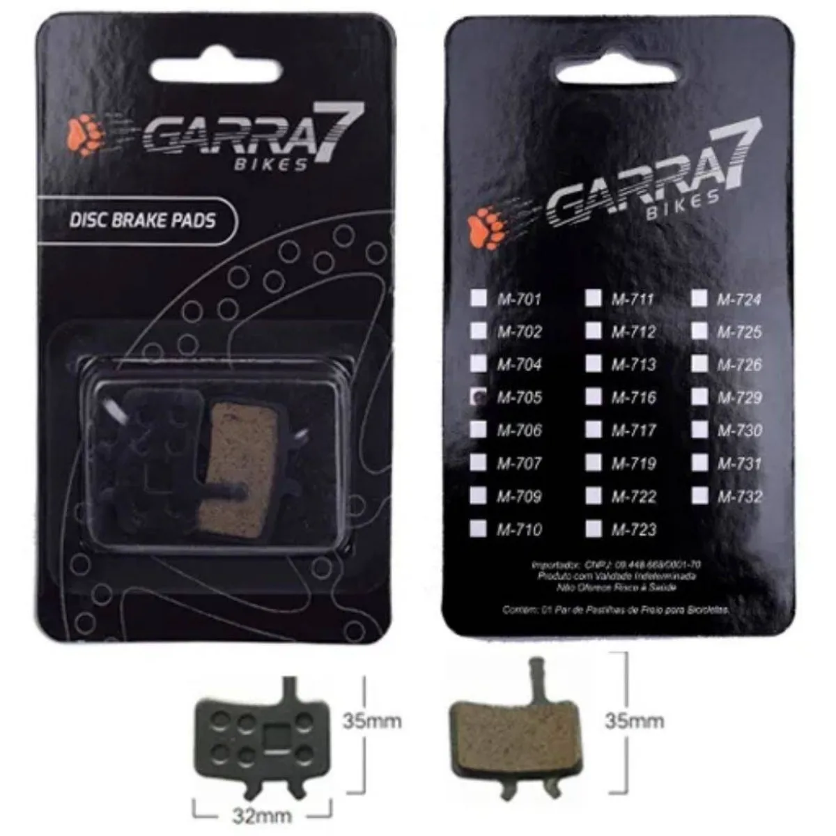 Pastilha Freio de Bicicleta Garra7 M-705 Metálico