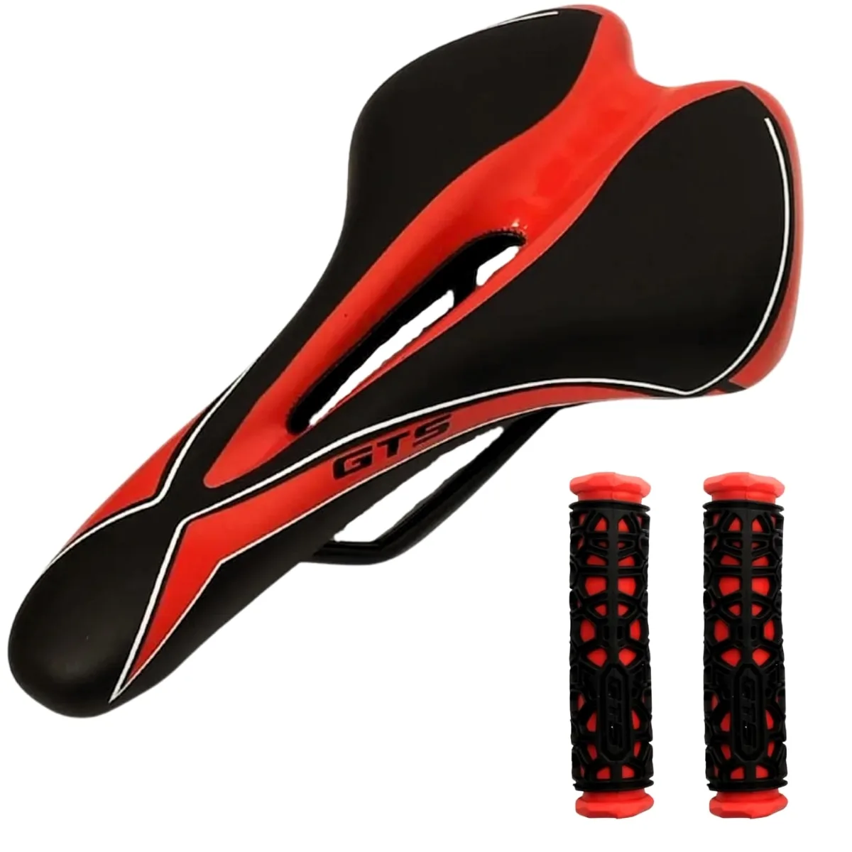 Selim MTB GTS HY 236 Preto e Vermelho Vazado Com Manopla